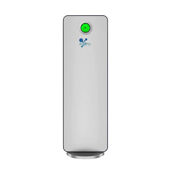 Air purifier with a green light on a white background