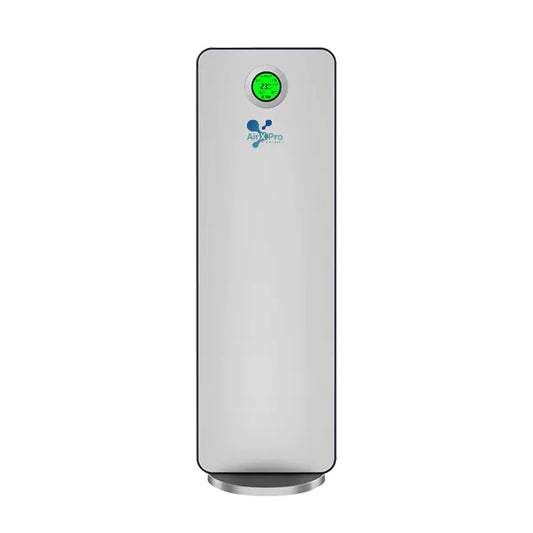Air purifier with a green light on a white background
