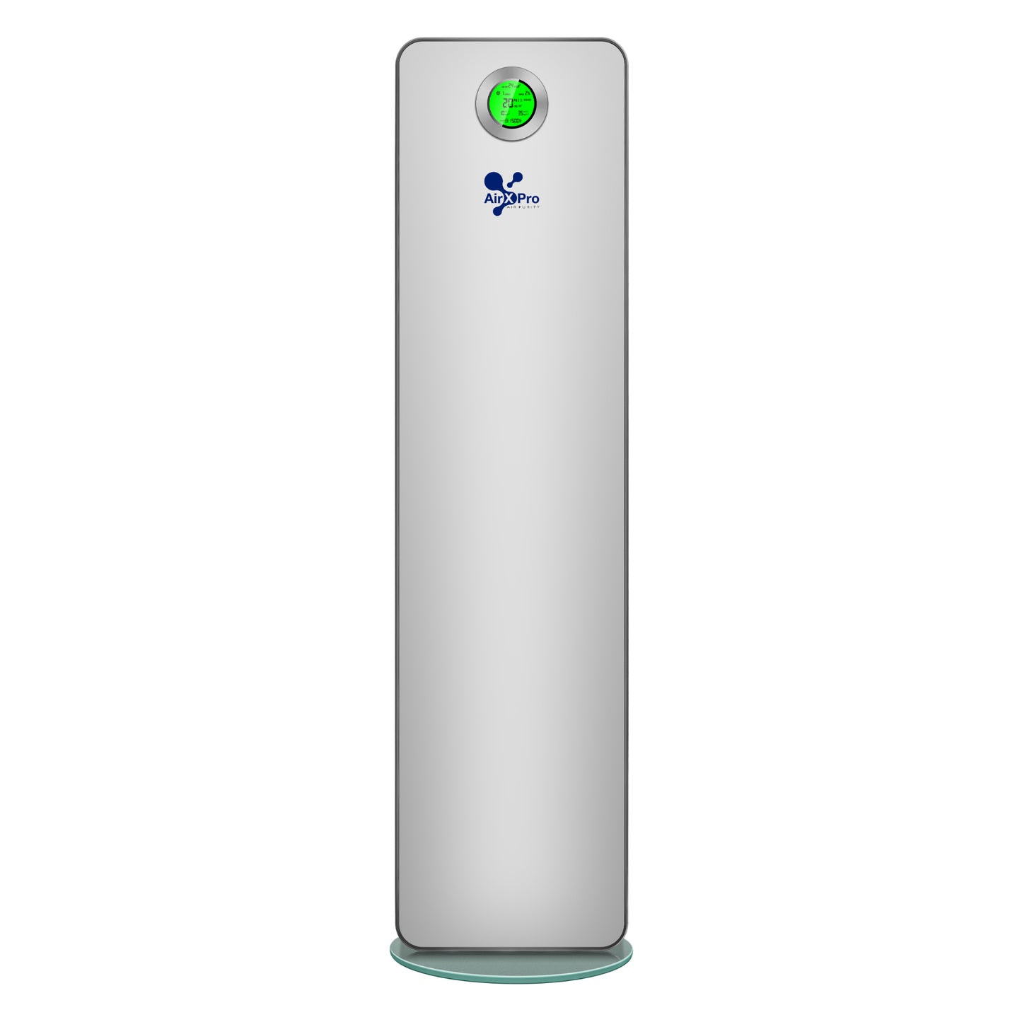 Air purifier with a green light on a white background