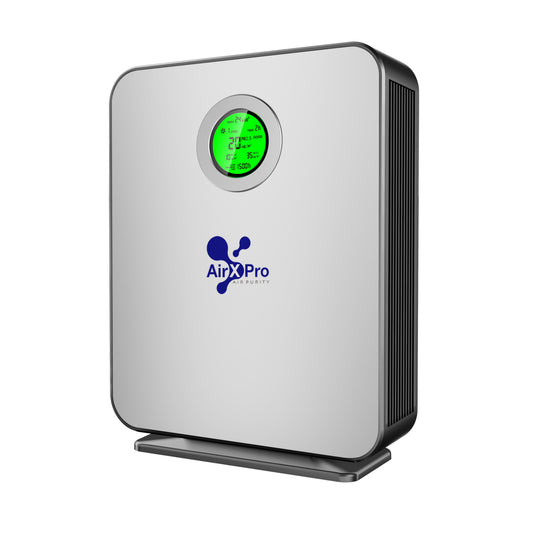 AirPro air purifier with digital display on a white background