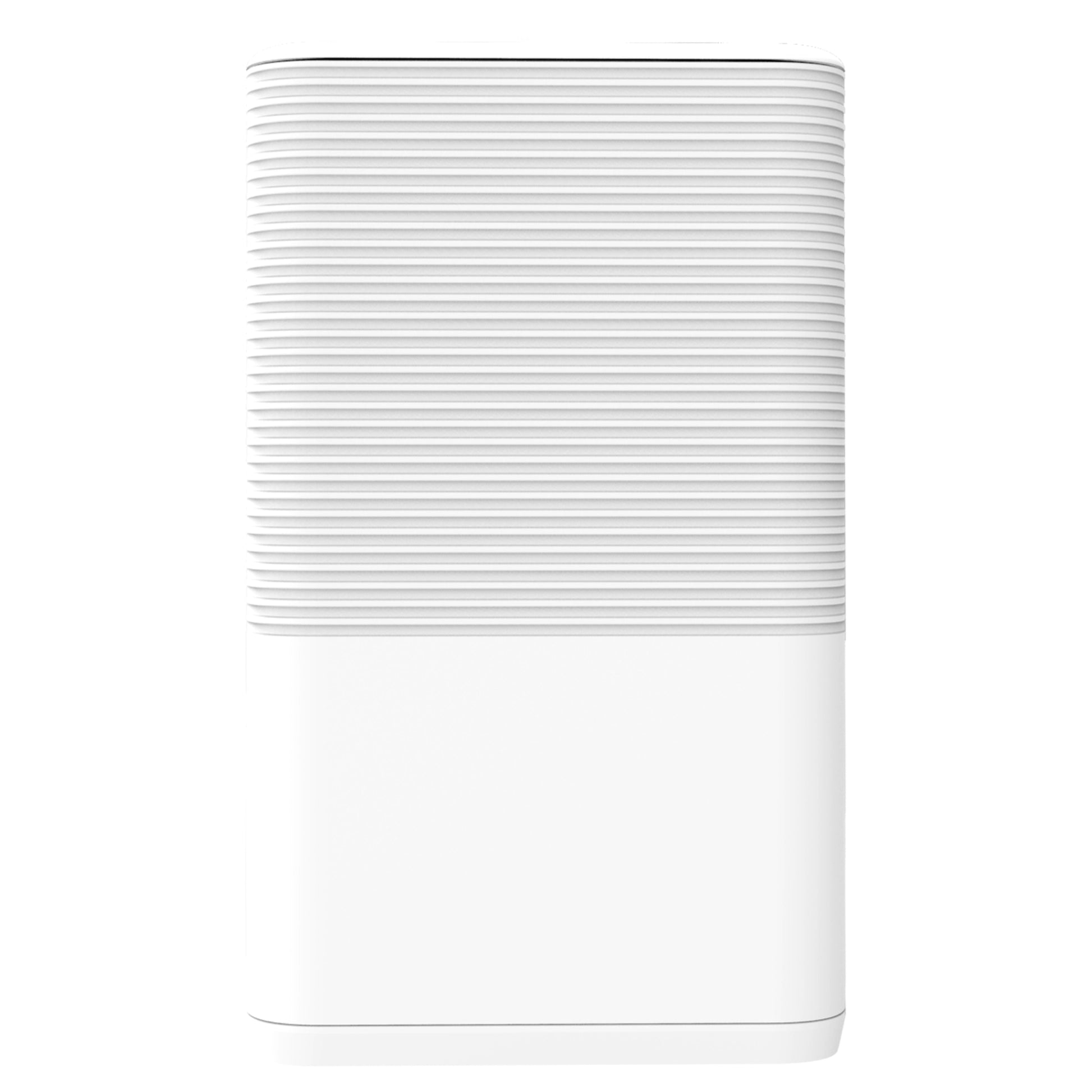 White cylindrical dehumidifier on a white background