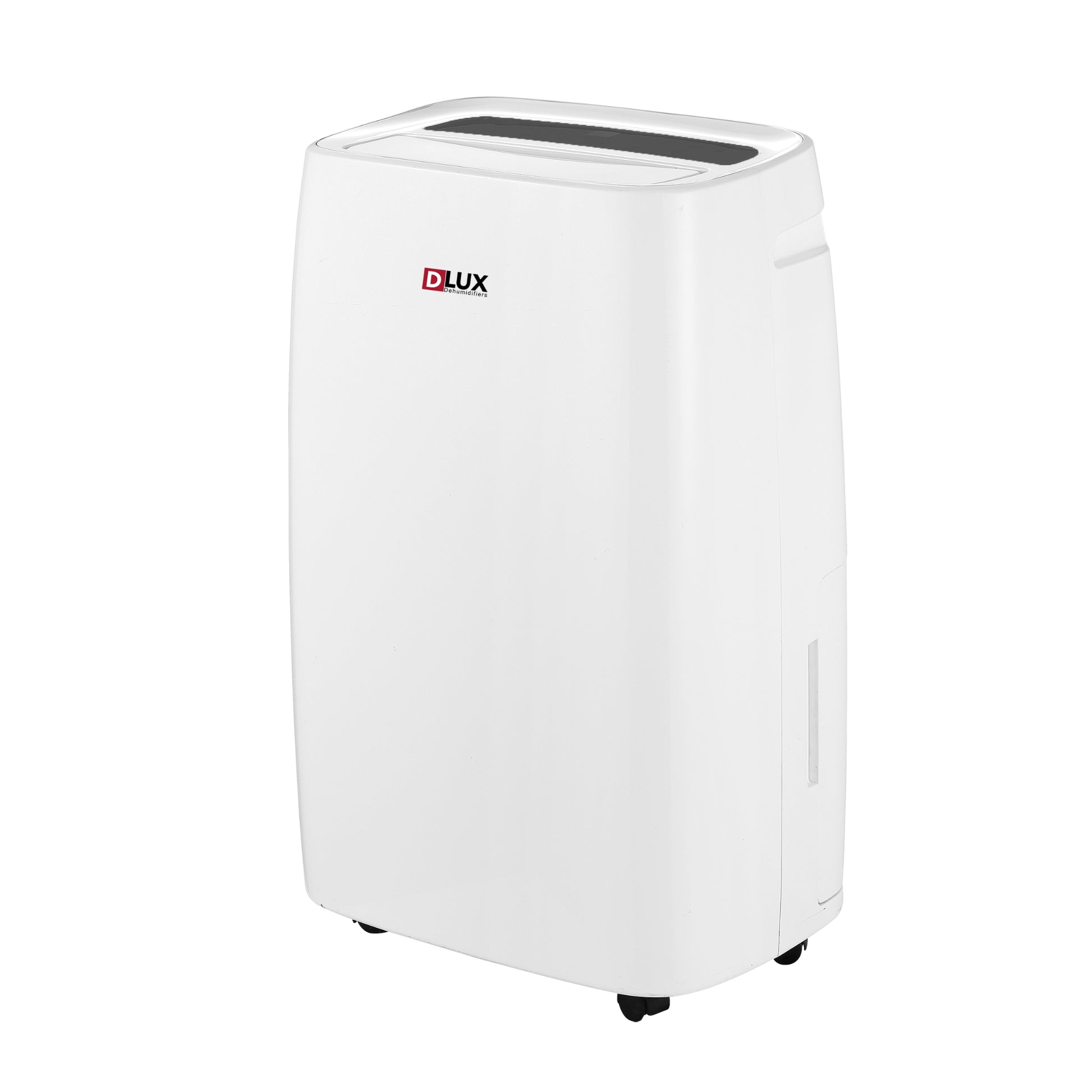 White portable dehumidifier with DLUX branding on a white background