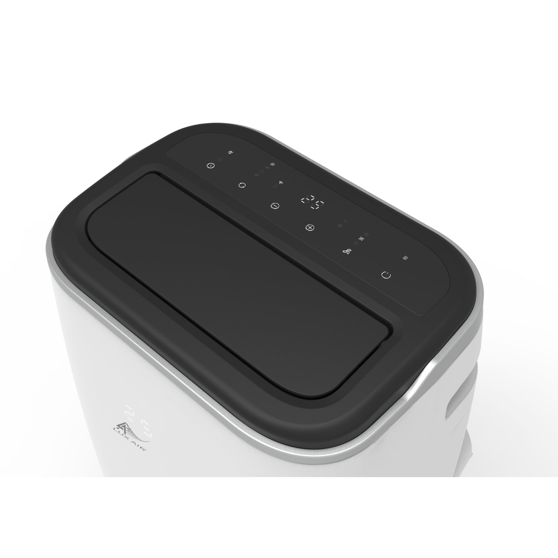 White electronic device with a black top on a white background
