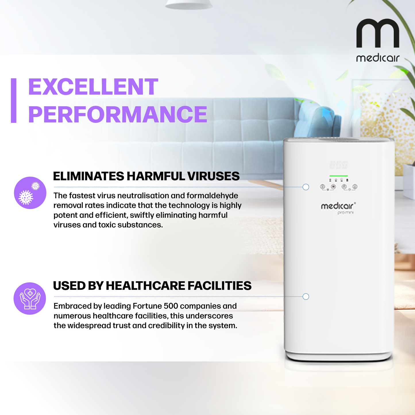 MedicAir Pro Mini: Premium Medical-Grade Air Purifier with H14 HEPA & UV