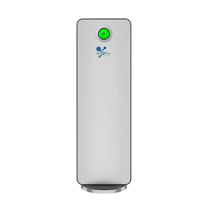 Air purifier with a green light on a white background