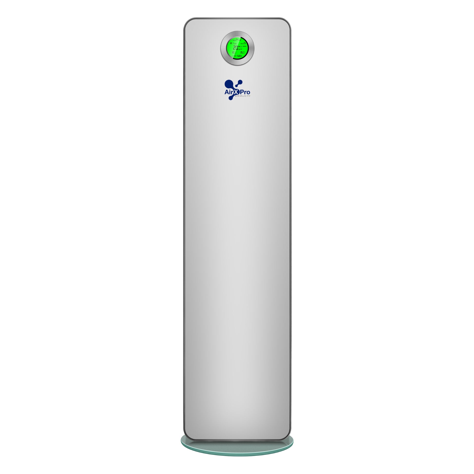 Air purifier with a green light on a white background