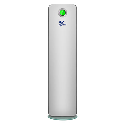 Air purifier with a green light on a white background